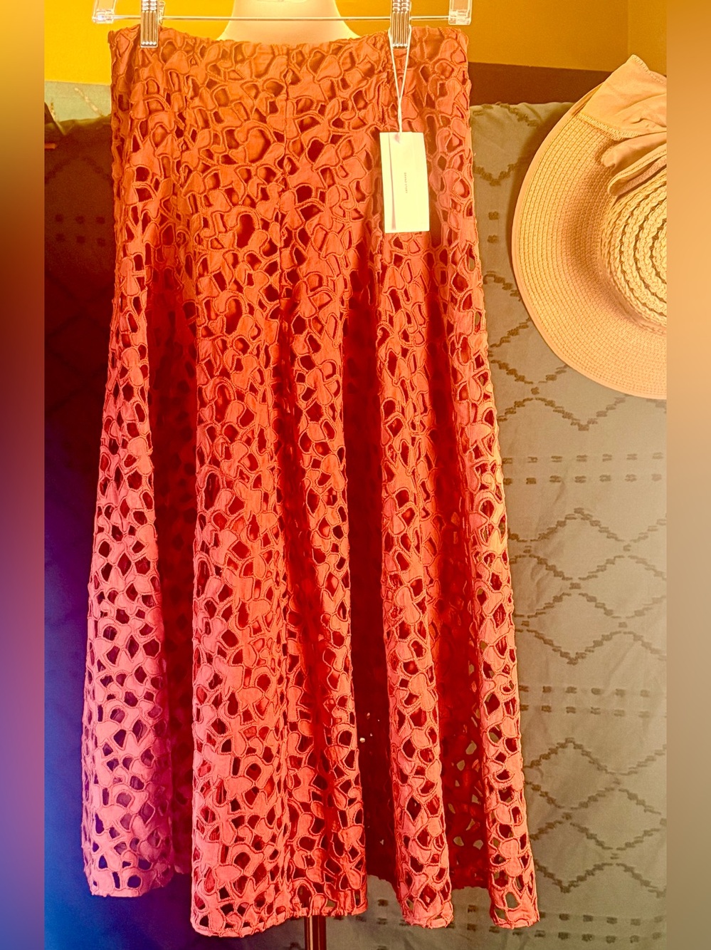 Vince Coral Cutout Lace A-Line Midi Skirt